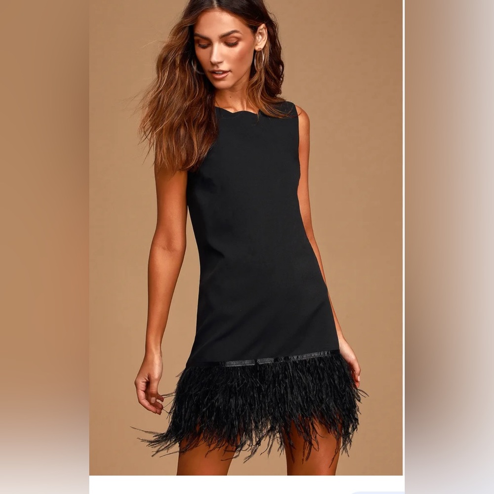 Lulu's Black Feather Hem Midi Dress